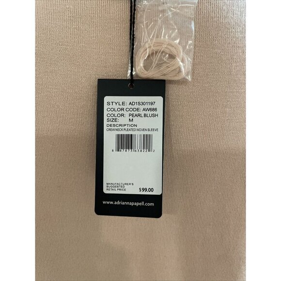 Adrianna Papell Cardigan Sweater Sheer Pleated Sleeves Pearl Blush Sz M Romantic - Picture 6 of 13